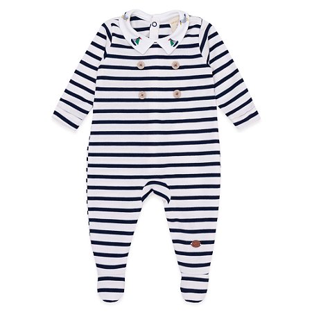 MACACAO BEBÊ MASCULINO COM GOLA NAV AZUL E BRANCO MINI & CO
