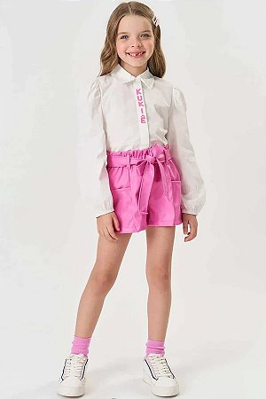 CONJUNTO INFANTIL CAMISA E SHORT ROSA ESCURO KUKIE
