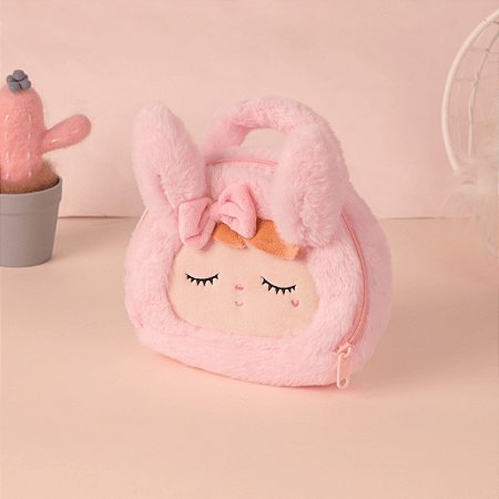 BOLSA PLUSH COELHA ROSA COM LACO ALCA DE MAO METOO