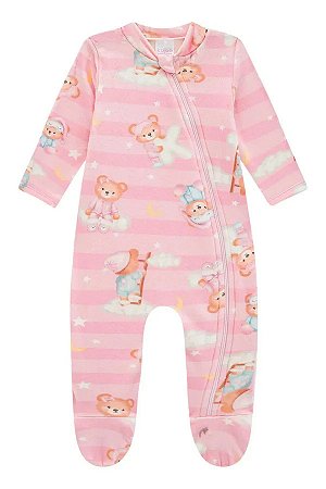 MACACAO BEBE EM FLEECE LUXO URSO ROSA KUKIE