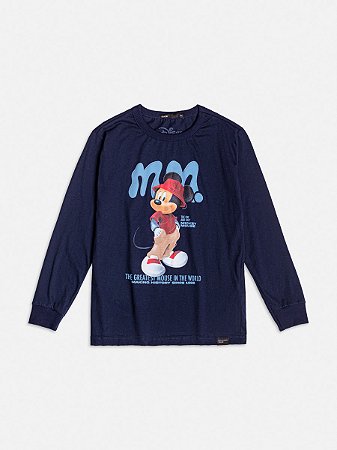 T-SHIRT MANGA LONGA INFANTIL MICHEY AZUL MARINHO YOUCCIE