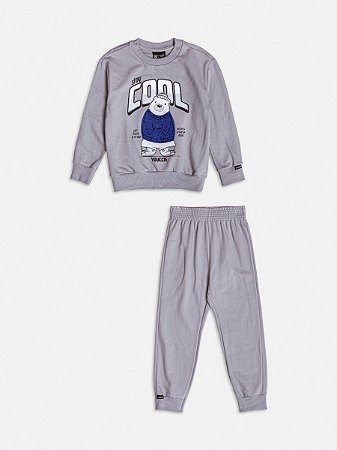 CONJUNTO DE MOLETOM INFANTIL URSO POLAR CINZA YOUCCIE