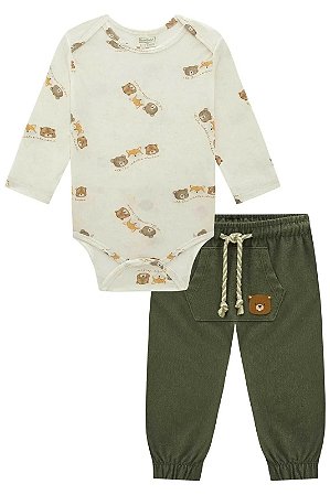 CONJUNTO BODY E CALCA JOGGER ANIMAIS BEGE LUC.BOO