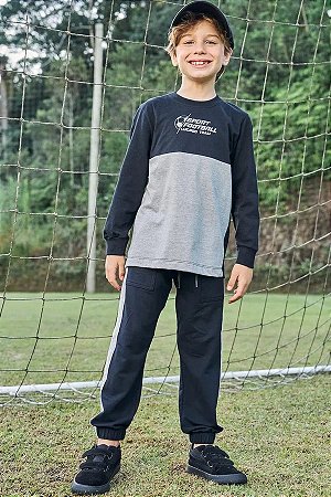 CONJUNTO CAMISETA E CALCA JOGGER PRETO E CINZA LUC.BOO
