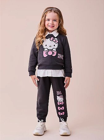 CONJUNTO MOLETOM HELLO KITTY GRAFITE ESCURO MOMI