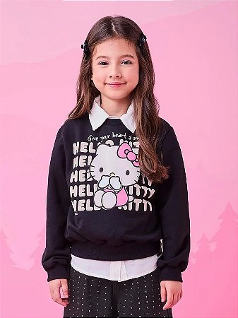 CASACO ESCRITA HELLO KITTY PRETO MOMI