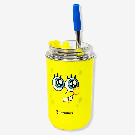 COPO NEO COM CANUDO 300ML BOB ESPONJA ZONA CRIATIVA
