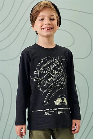 CAMISETA MANGA LONGA CAPACETE PRETA LUC.BOO