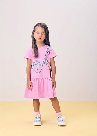 VESTIDO BOLSINHA COM STRASS ROSA ROCK MOMI