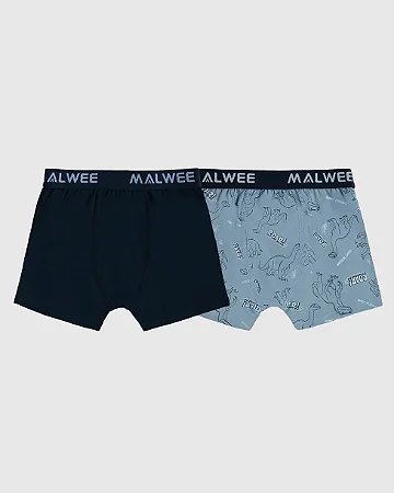 KIT 2 CUECAS BOXER DINOS AZUL MALWEE