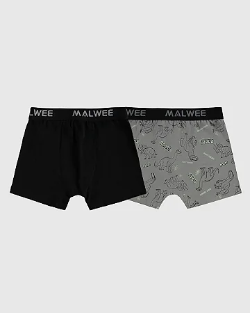 KIT 2 CUECAS BOXER DINOS CINZA MALWEE