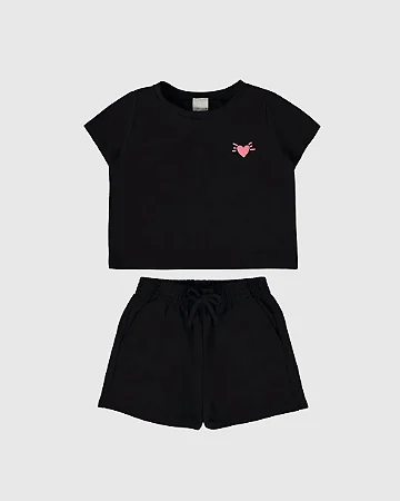 CONJUNTO BLUSINHA BOX E SHORTS PRETO MALWEE