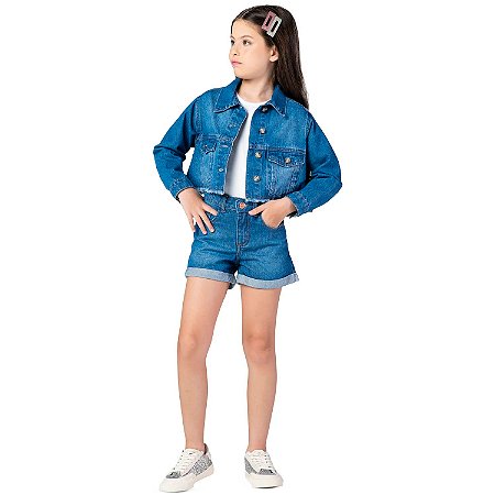 SHORTS JEANS FEMININO BARRA VIRADA MANIA KIDS