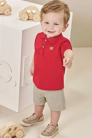 CONJUNTO CAMISA POLO VERMELHA E BERMUDA LUCBOO