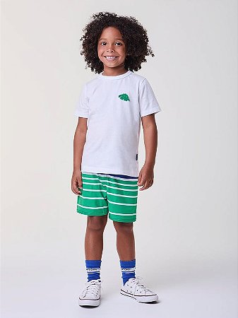 CONJUNTO CAMISETA OFF DINO E BERMUDA LISTRADA BIMBI
