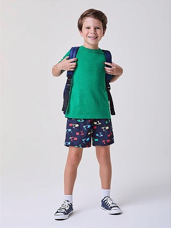 CONJUNTO CAMISETA VERDE E BERMUDA ESTAMPADA LAMBRETAS BIMBI