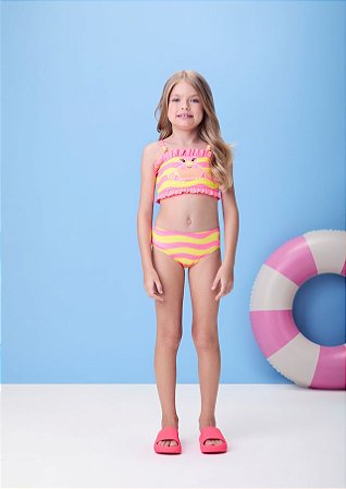 BIQUINI SIRI COM BABADINHO ROSA FLUOR MOMI