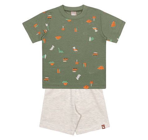 CONJUNTO CAMISETA MANGA CURTA E BERMUDA DINO SURF KIKO