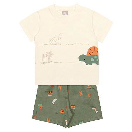 CONJUNTO CAMISETA MANGA CURTA E BERMUDA DINO SUMMER KIKO BABY