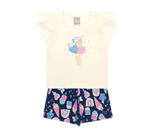 CONJUNTO BLUSA MANGA CURTA E SHORTS ENJOY KIKO E KIKA