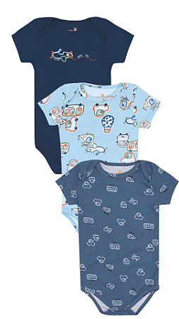 KIT BODY MANGA CURTA CARRINHOS KIKO BABY