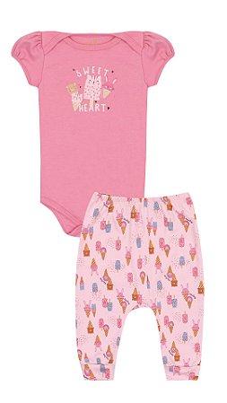 CONJUNTO BODY MANGA CURTA E CALÇA SWEET KIKO BABY