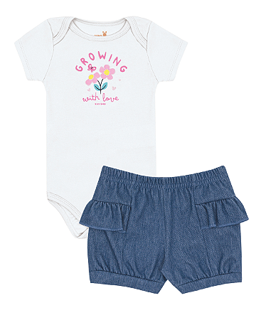 CONJUNTO BODY MANGA CURTA E SHORTS GROWING KIKO BABY