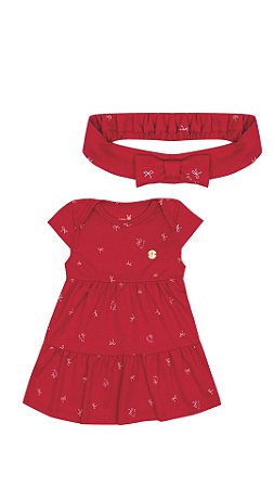 CONJUNTO VESTIDO VERMELHO, COBRE FRALDA E FAIXA KIKO BABY