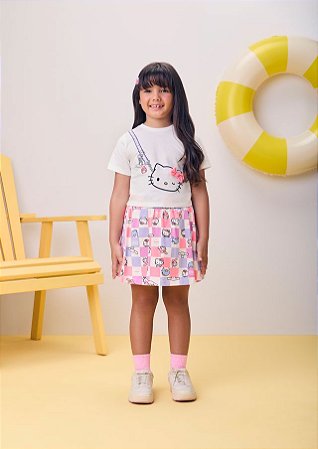 CONJUNTO BLUSA E SAIA XADREZ HELLO KITTY MOMI