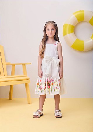 VESTIDO COM BORDADO FLORES OFF WHITE MOMI