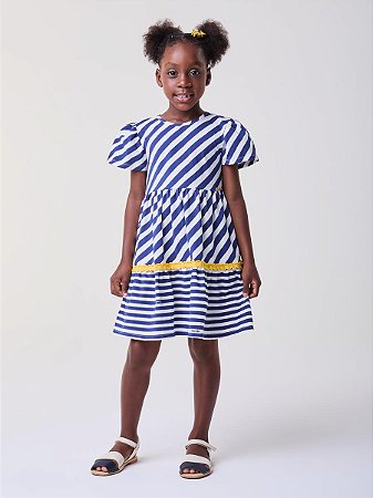 VESTIDO LISTRADO MARINHO COM SIANINHA BIMBI