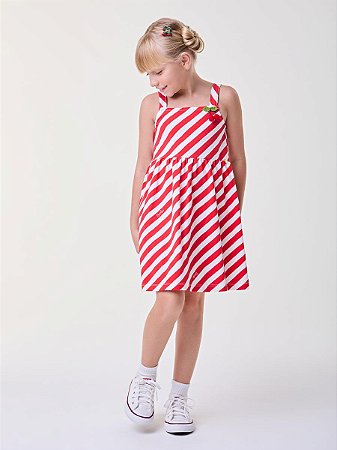 VESTIDO LISTRADO COM PATCH CEREJAS BIMBI