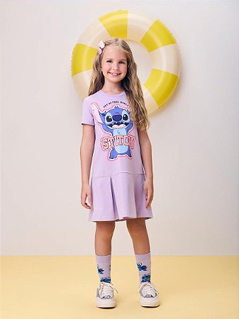 VESTIDO STITCH COM STRASS LILÁS LAVANDA MOMI