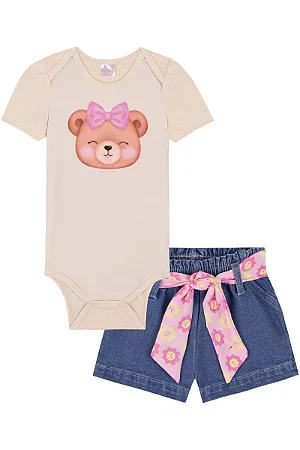 CONJUNTO BODY E SHORTS JEANS URSINHO KUKIÊ