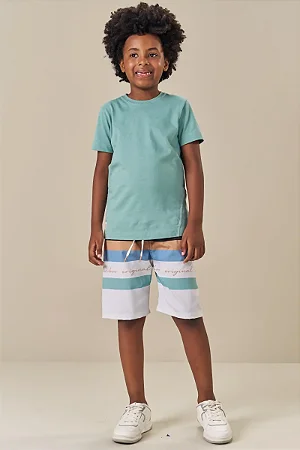 CONJUNTO CAMISETA VERDE ABACATE E BERMUDA LISTRADA LUCBOO