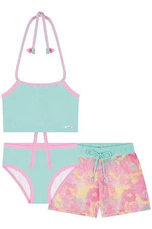 BIQUÍNI COM PROTEÇÃO UV 50+ E SAÍDA DE PRAIA EM TULE AZUL KUKIÊ