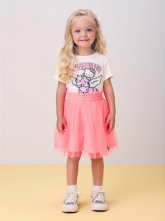 CONJUNTO ROSA NEON COM TULE HELLO KITTY MOMI