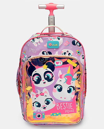 MOCHILA COM RODINHA GRANDE MULTIBICHOS BFF LAVANDA PUKET