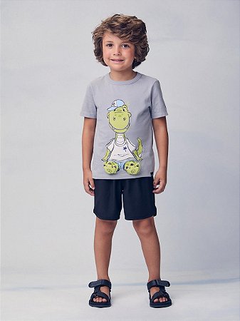 CONJUNTO CAMISETA CINZA DINO E BERMUDA YOUCCIE