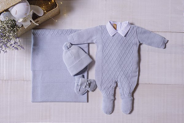 KIT SAÍDA DE MATERNIDADE BABY BOY FAVO DE MEL AZUL CLARO RN ARCOBALENO