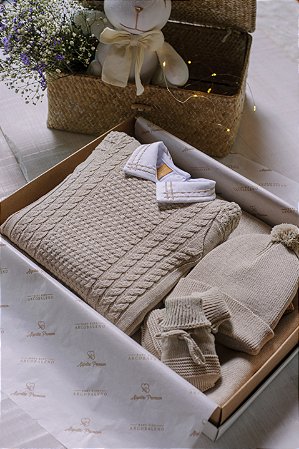 KIT SAÍDA DE MATERNIDADE BABY BOY FAVO DE MEL BEGE CLARO RN ARCOBALENO