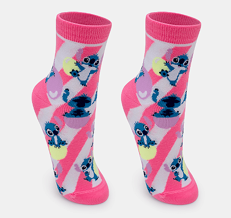 MEIA SOQUETE DESENHADA STITCH ROSA PUKET