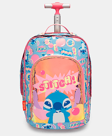 MOCHILA GRANDE HOLOGRÁFICA COM RODINHA STITCH PUKET