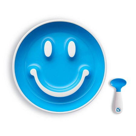 Kit Prato Smile com Ventosa e Colher Azul - Munchkin