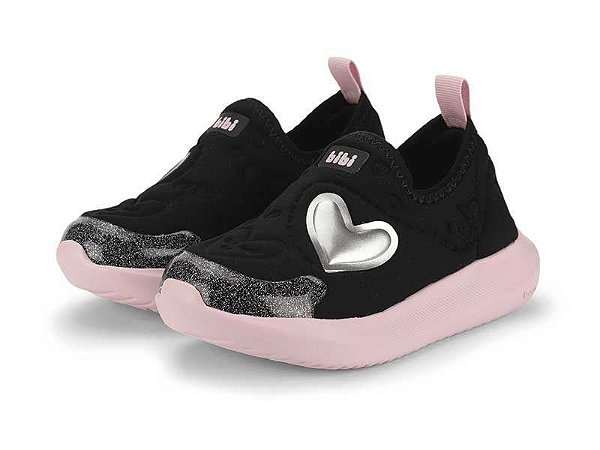 TÊNIS FLASH PRETO E ROSA CORAÇÃO BIBI