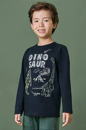 CAMISETA EM MEIA MALHA PRETA DINOSAUR LUCBOO