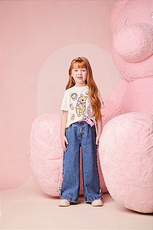 CALÇA JEANS WIDE LEG COM LAÇOS MOMI