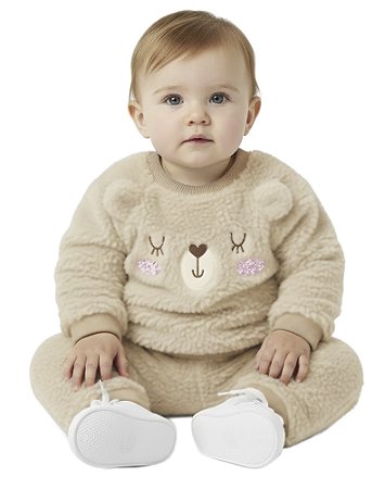 CONJUNTO BLUSÃO E CALÇA PELÚCIA OFF WHITE MALWEE