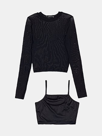 BLUSA TULE COM STRASS BLACK I AM AUTHORIA