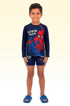 CONJUNTO CAMISETA PROTEÇÃO E SUNGA BOXER SPIDER MAN FAKINI